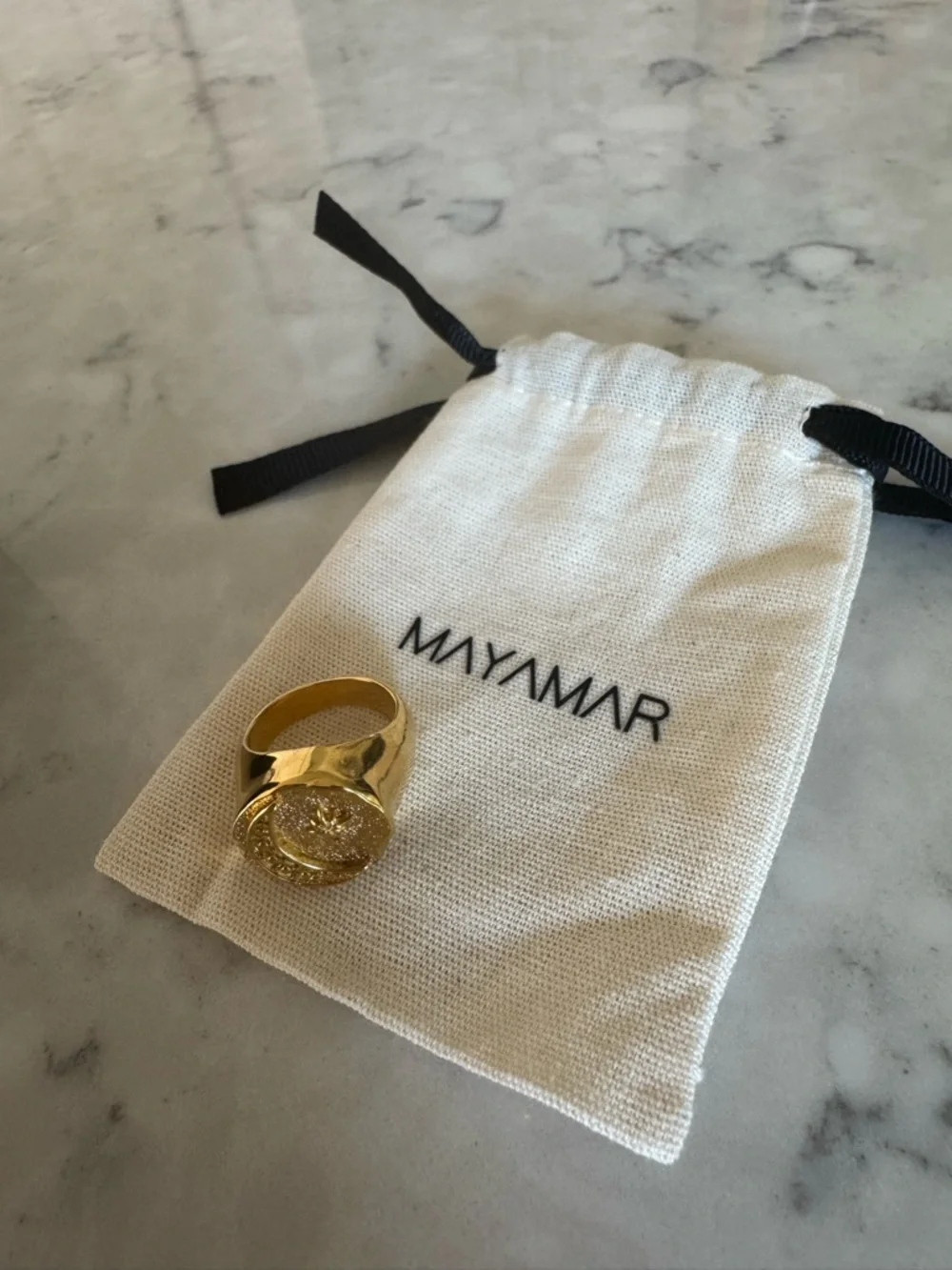 Mayamar Gold-Tone Textured Moon and Star Ring size 5 - Picture 2 of 3